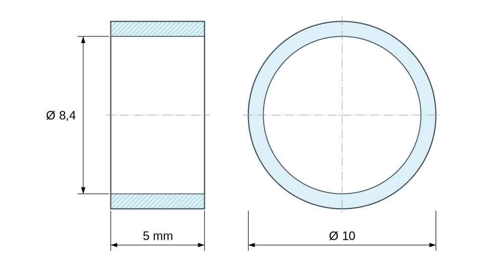 Plano acotado: Separador liso de acero inoxidable Ø8,4x10mm para tornillo M8