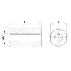 Entretoise hexagonale filetée femelle/femelle acier zingué M2 - 4 mm sur plats