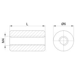 Entretoise ronde filetée femelle/femelle acier zingué M4 - Ø6 mm