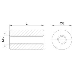 Entretoise ronde filetée femelle/femelle acier zingué M5 - Ø8 mm
