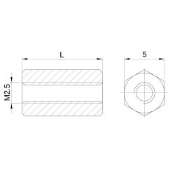 Entretoise hexagonale filetée femelle/femelle acier zingué jaune M2.5 - 5 mm sur plats
