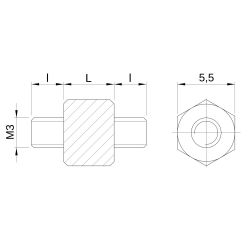 Entretoise hexagonale filetée mâle/mâle acier zingué M3 - 5,5 mm sur plats