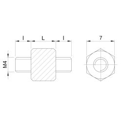 Entretoise hexagonale filetée mâle/mâle acier zingué M4 - 7 mm sur plats