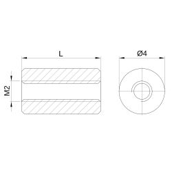 Entretoise ronde filetée femelle/femelle aluminium M2 - Ø4 mm