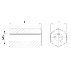 Entretoise hexagonale filetée femelle/femelle acier inoxydable M5 - 8 mm sur plats