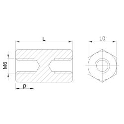 Entretoise hexagonale filetée femelle/femelle acier inoxydable M6 - 10 mm sur plats