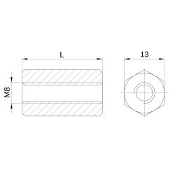 Entretoise hexagonale filetée femelle/femelle acier inoxydable M8 - 13 mm sur plats