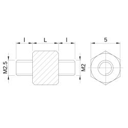 Entretoise hexagonale filetée mâle/mâle acier inoxydable M2.5 - 5 mm sur plats