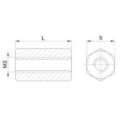 Entretoise hexagonale filetée femelle/femelle laiton nickelé M3 - 5 mm sur plats