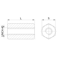 Entretoise hexagonale filetée femelle/femelle laiton nickelé UNC4-40 - 5 mm sur plats