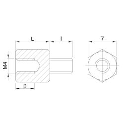 Entretoise hexagonale filetée mâle/femelle laiton nickelé M4 - 7 mm sur plats