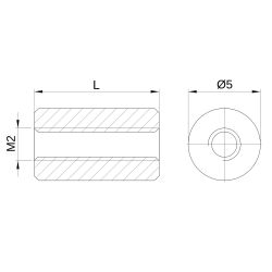 Entretoise ronde filetée femelle/femelle plastique polyamide renforcé M2 - Ø5 mm