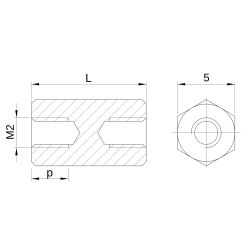 Entretoise hexagonale filetée femelle/femelle plastique polyamide renforcé M2 - 5 mm sur plats