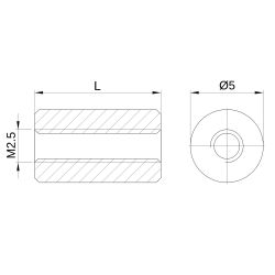 Entretoise ronde filetée femelle/femelle plastique polyamide renforcé brun M2.5 - Ø5 mm