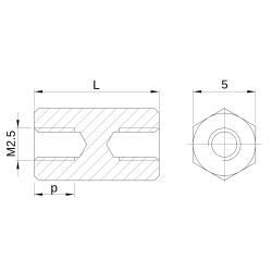 Entretoise hexagonale filetée femelle/femelle plastique polyamide renforcé brun M2.5 - 5 mm sur plats