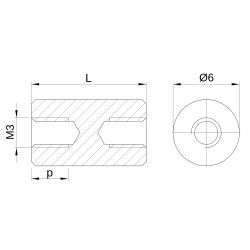 Entretoise ronde filetée femelle/femelle plastique polyamide renforcé M3 - Ø6 mm