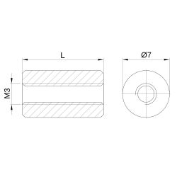 Entretoise ronde filetée femelle/femelle plastique polyamide renforcé M3 - Ø7 mm