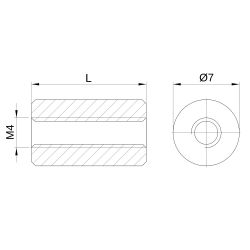 Entretoise ronde filetée femelle/femelle plastique polyamide renforcé M4 - Ø7 mm