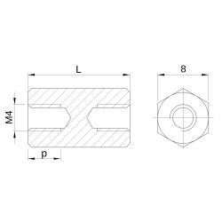Entretoise hexagonale filetée femelle/femelle plastique polyamide renforcé M4 - 8 mm sur plats