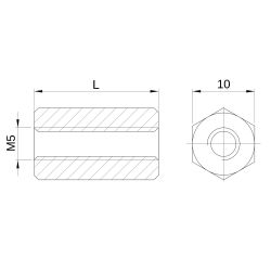 Entretoise hexagonale filetée femelle/femelle plastique polyamide renforcé M5 - 10 mm sur plats