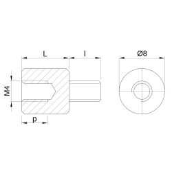 Entretoise ronde filetée mâle/femelle plastique polyamide PA6.6 M4 - Ø8 mm