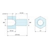 Plano acotado 10 mm / 14 mm, Distanciador hexagonal roscado macho/hembra acero cincado azul con plomo M8 - 13 mm entre caras