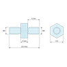 Plano acotado 3 mm / 5 mm, Distanciador hexagonal roscado macho/macho acero cincado azul M3 - 5,5 mm entre caras