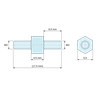 Plano acotado 4,5 mm / 6,5 mm, Distanciador hexagonal roscado macho/macho acero cincado azul M3 - 5,5 mm entre caras
