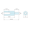 Plano acotado 15 mm / 6 mm, Distanciador hexagonal roscado macho/hembra aluminio pasivado M3 - 5,5 mm entre caras