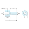 Plano acotado 5 mm / 6 mm, Distanciador hexagonal roscado macho/hembra acero inoxidable M2,5 - 5 mm entre caras