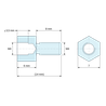 Plano acotado 6 mm / 8 mm, Distanciador hexagonal roscado macho/hembra acero inoxidable M4 - 7 mm entre caras