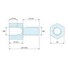 Plano acotado 10 mm / 12 mm, Distanciador hexagonal roscado macho/hembra acero inoxidable M6 - 10 mm entre caras