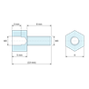 Plano acotado 5 mm / 8 mm, Distanciador hexagonal roscado macho/hembra latón niquelado con plomo M3 - 6 mm entre caras