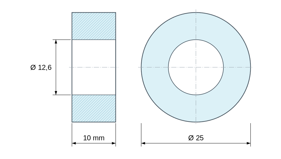 Plano acotado separador plástico poliamida PA6.6 Ø12,6x25 mm Plano acotado separador plástico poliamida PA6.6 Ø12,6x25 mm