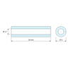 Plano acotado 19 mm, Distanciador liso plástico poliamida PA6 reforzada con fibra de vidrio Ø2,7x5mm para tornillo M2,5