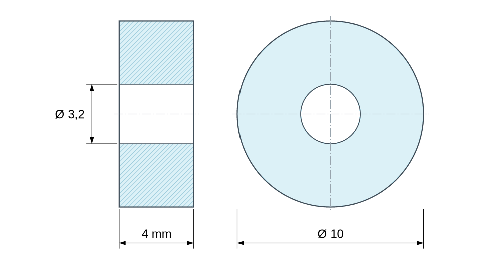 Plano acotado separador plástico poliamida reforzada Ø3,2x10 mm Plano acotado separador plástico poliamida reforzada Ø3,2x10 mm