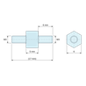 Plano acotado 5 mm / 6 mm, Distanciador hexagonal roscado macho/macho plástico poliamida PA6.6 M3 - 6 mm entre caras