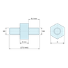 Plano acotado 5 mm / 6,4 mm, Distanciador hexagonal roscado macho/macho plástico poliamida PA6.6 UL94-V2 M4 - 8 mm entre caras
