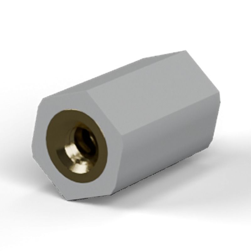 Entretoise isolante hexagonale filetée femelle/femelle plastique PA6 insert laiton M2,5 - 6 mm sur plats