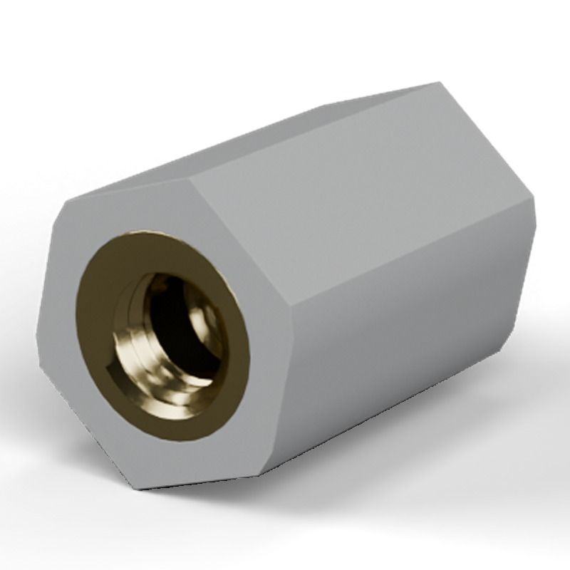 Entretoise isolante hexagonale filetée femelle/femelle plastique PA6.6 insert laiton M5 - 10 mm sur plats