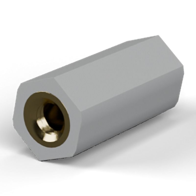 Entretoise isolante hexagonale filetée femelle/femelle plastique PA6.6 insert laiton M3 - 6,4 mm sur plats