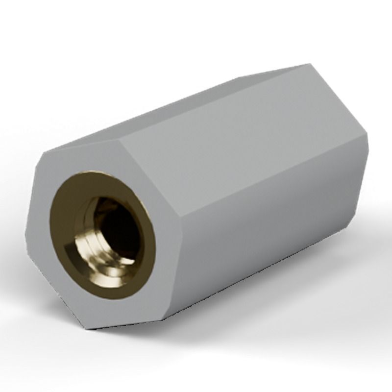Entretoise isolante hexagonale filetée femelle/femelle plastique PA6.6 insert laiton M4 - 8 mm sur plats