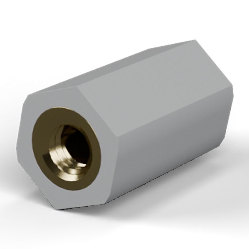 Entretoise isolante hexagonale filetée femelle/femelle plastique PA6.6 insert laiton M4 - 8,4 mm sur plats