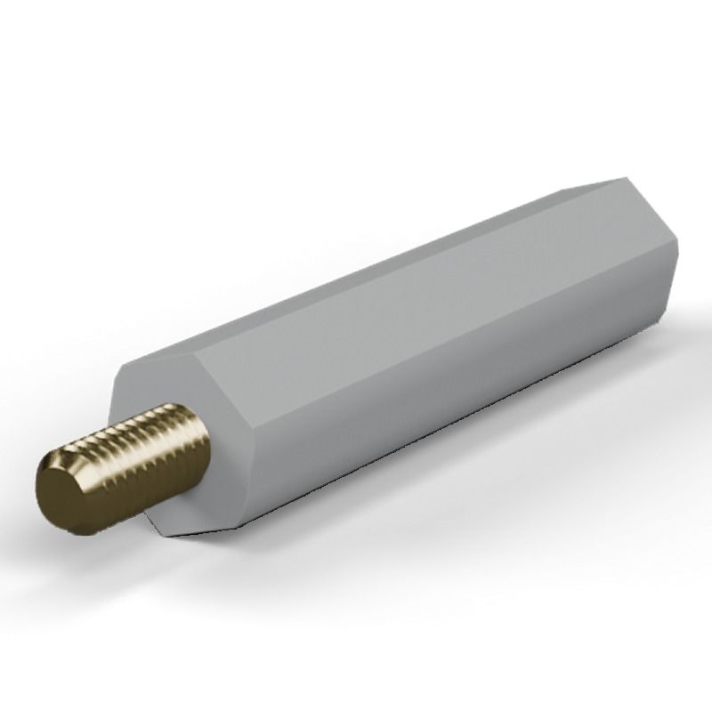 Entretoise isolante hexagonale filetée mâle/femelle plastique PA6.6 UL94-HB insert laiton M3 - 6 mm sur plats