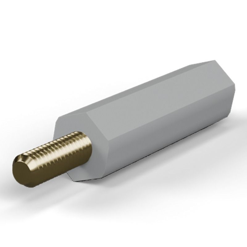Entretoise isolante hexagonale filetée mâle/femelle plastique PA6.6 UL94-V2 insert laiton M3 - 6 mm sur plats