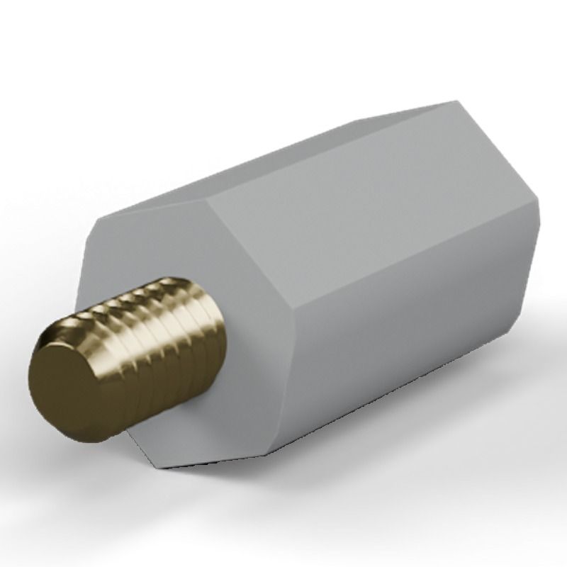 Entretoise isolante hexagonale filetée mâle/femelle plastique PA6.6 insert laiton M4 - 8,4 mm sur plats