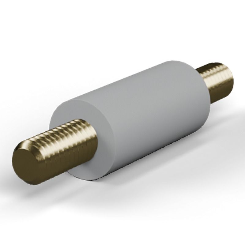 Entretoise isolante ronde filetée mâle/mâle plastique PA6.6 insert laiton M5 - Ø9,5 mm