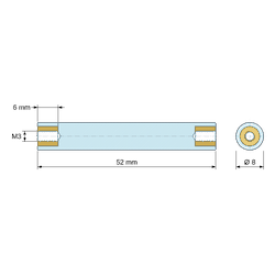 [decl 52mm] Entretoise isolante ronde filetée femelle/femelle plastique PA6.6 insert laiton M3 - Ø8 mm