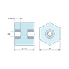 Plano acotado 25 mm, Distanciador aislante hexagonal roscado hembra/hembra de plástico poliéster con inserto de acero M6 - 25 mm entre caras
