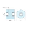 Plano acotado 30 mm, Distanciador aislante hexagonal roscado hembra/hembra de plástico poliéster con inserto de acero M8 - 30 mm entre caras
